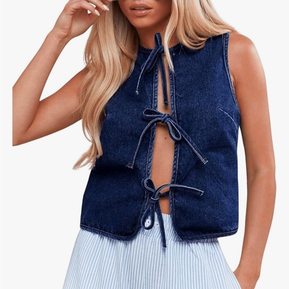 Tops - Front-Tie Jean Vest